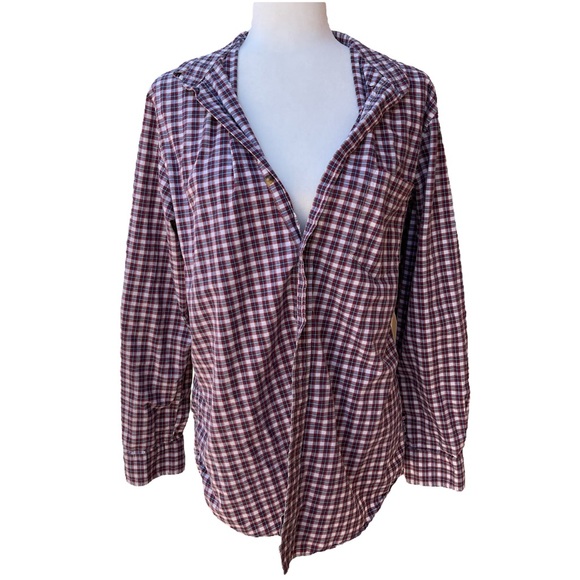 Chaps Red Navy Blue Plaid Flannel Cotton Button Down Unisex - Picture 1 of 10